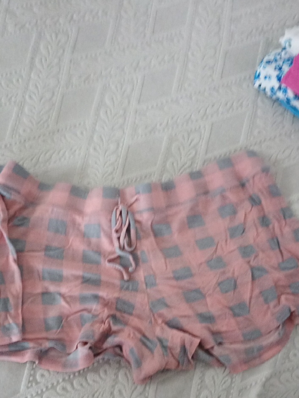 Mayoral Pink and Gray Check Plaid Lounge Shorts